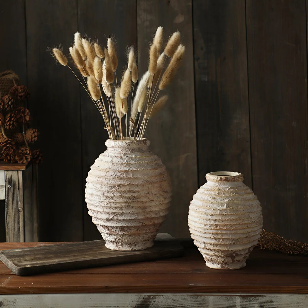 Vintage Rough Clay Pottery Vase - Handmade Rustic Decor