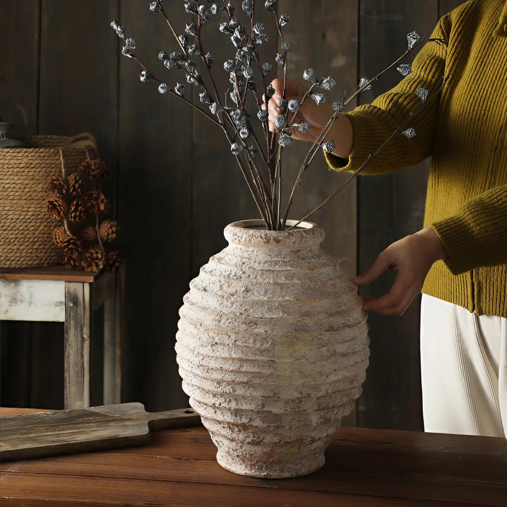 Vintage Rough Clay Pottery Vase - Handmade Rustic Decor