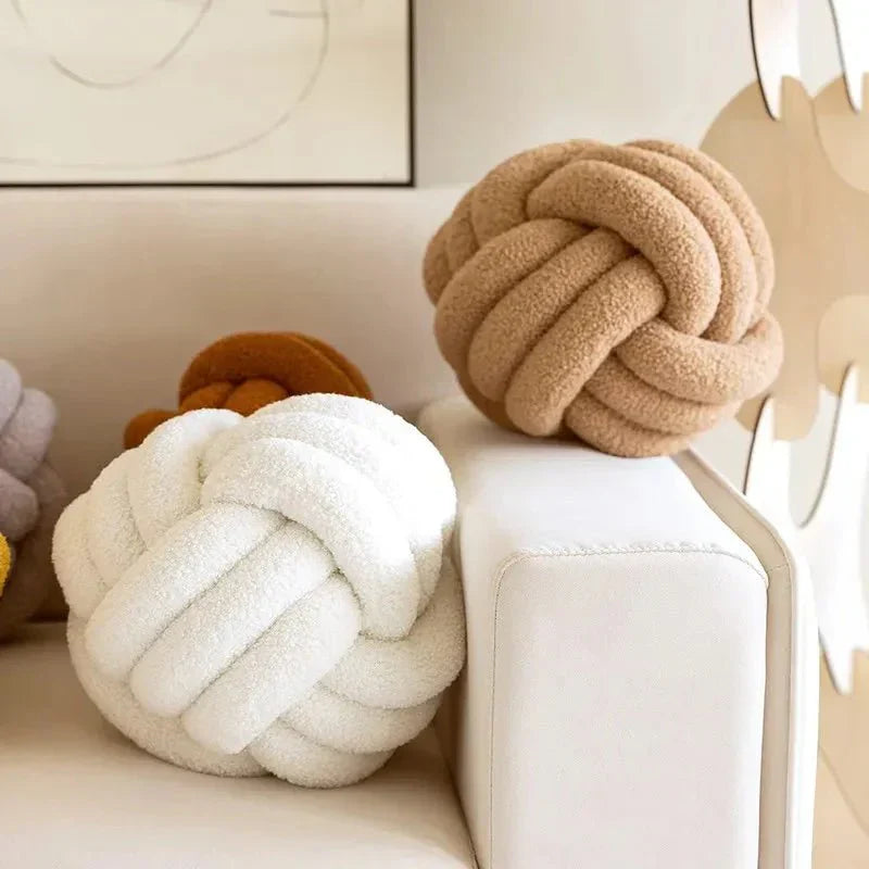 Decorative Knotted Teddy Ball Soft Cushion - 100% Wool, Round